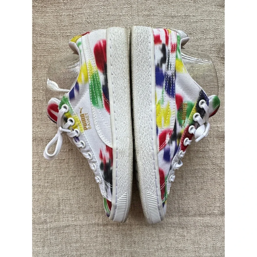 Puma Basket Canvas Multi-Color Paint Splatter Sneakers White Womens 6.5 US